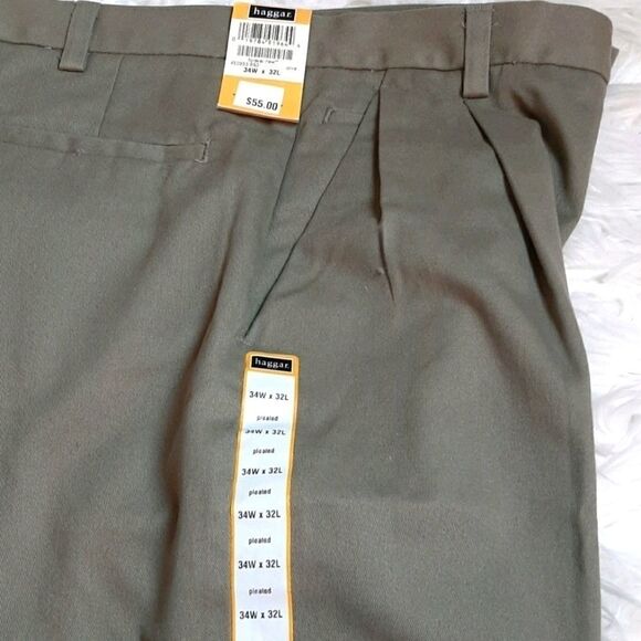 Haggar  Mens‎ Cotton  Trousers Green Pleated 34x32 NWT - Picture 2 of 7